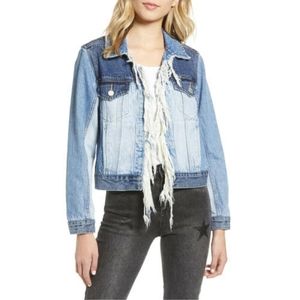 Blank NYC Fringed Patchwork Denim Jacket
